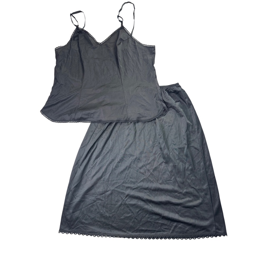 Vintage Sears Black Antron III Nylon Camisole and Half Slip Set Large